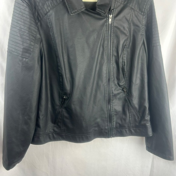 Bongo‎ Vegan Leather Moto Jacket Women Plus 3X Black Zipper Long Sleeves Pockets - Picture 5 of 7